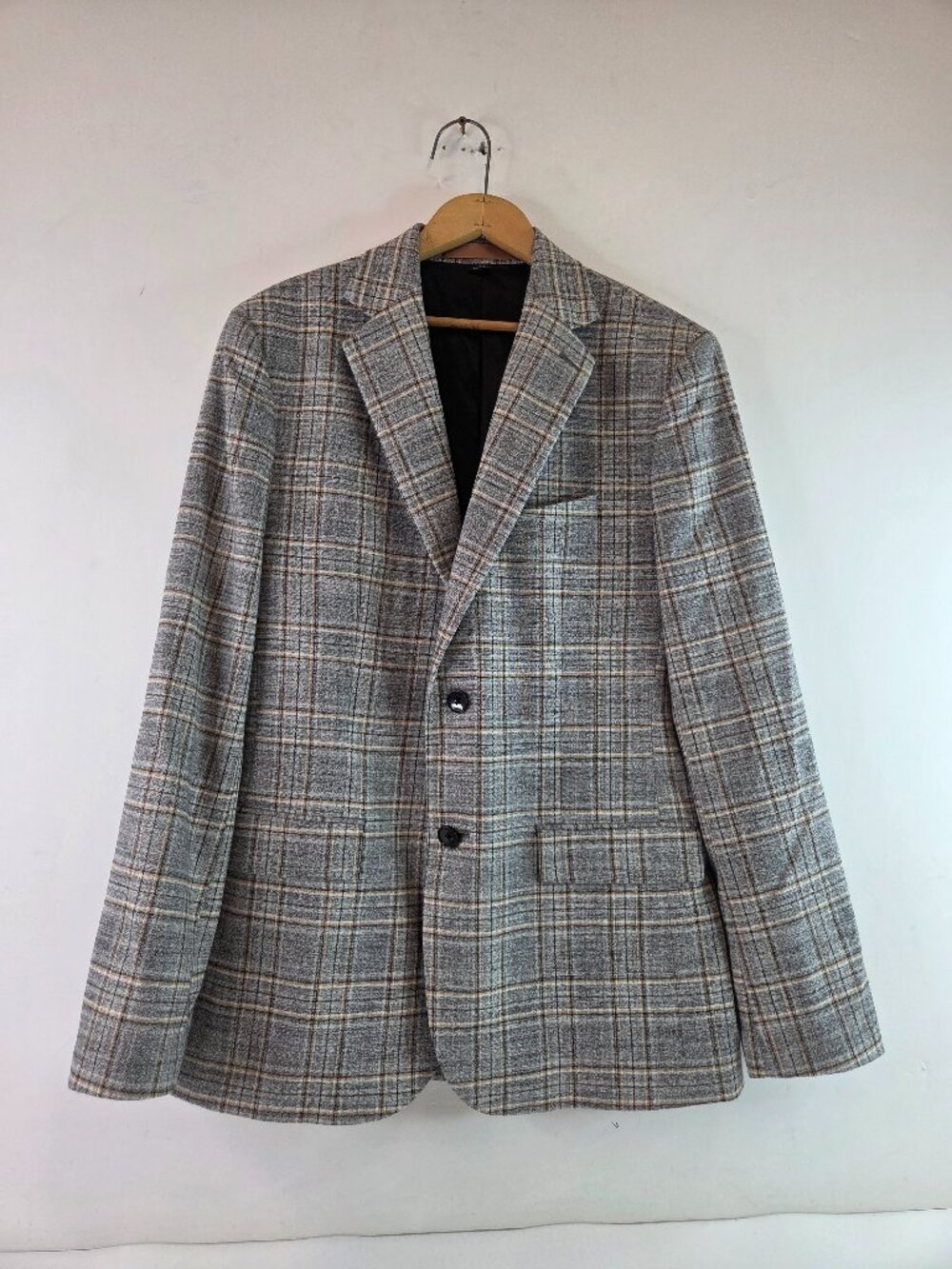 RW & Co. Womens Plaid Gray Blazer Size 38